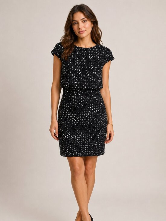 J. Crew Dresses & Skirts - J.Crew Black White Tweed Sheath Dress Size 2 | Bouclé Textured Cap Sleeve Career